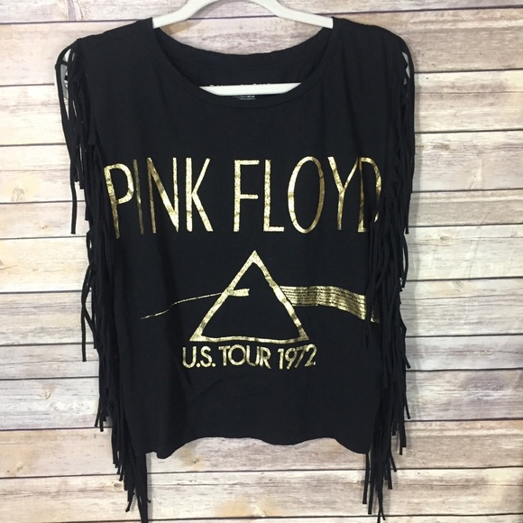 Pink Floyd Tops - Pink Floyd Fringe Sleeveless Black Gold Band Top M